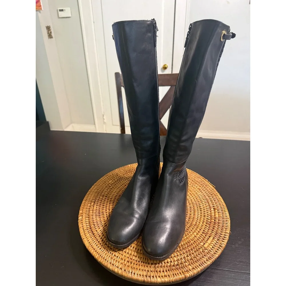 Cole Haan Womens Black Leather Tall Riding Boots Mixed Media W07909 Size 9.5 B
